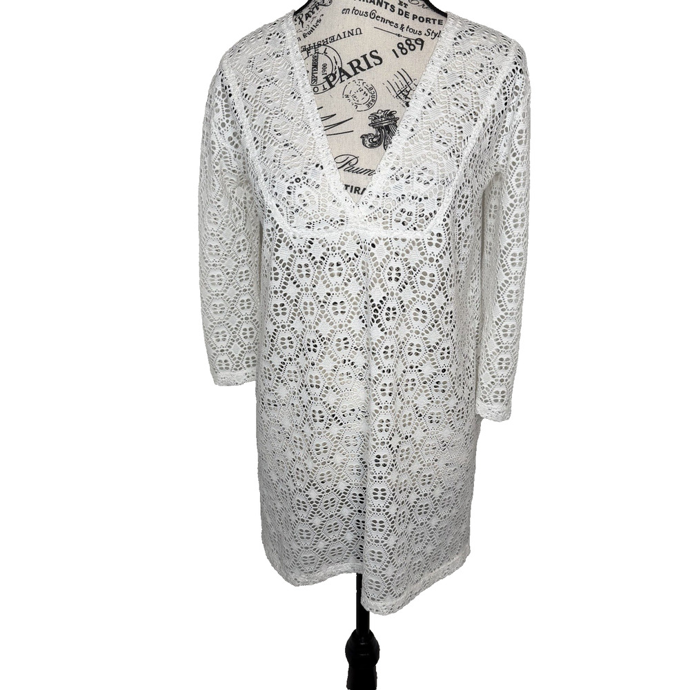 J. Valdi Swim Cover Up Tunic Women’s Small White Eyelet Lace V-Neck